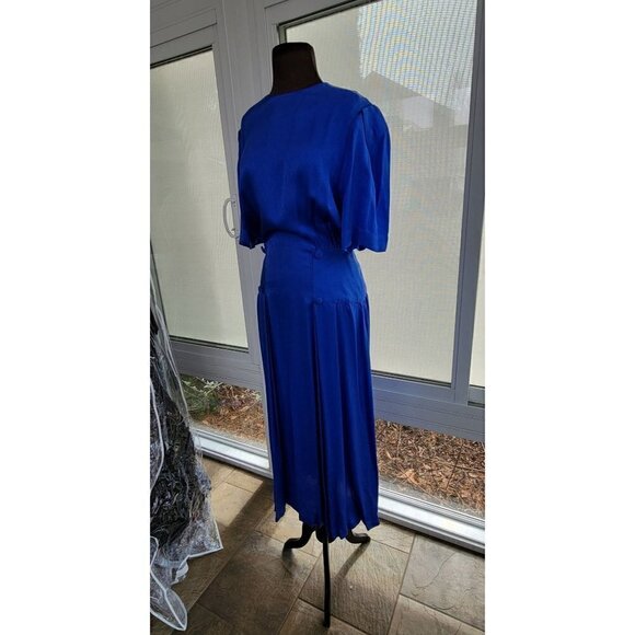 Vintage 100% Silk Blue Dress by Designer Frank Masandrea - MD/8 - Picture 5 of 12